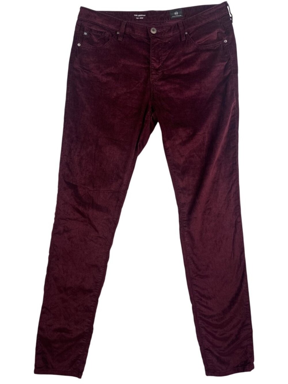 AG Adriano Goldschmied The Legging Corduroy Super Skinny Pants Sz 31R Burgundy